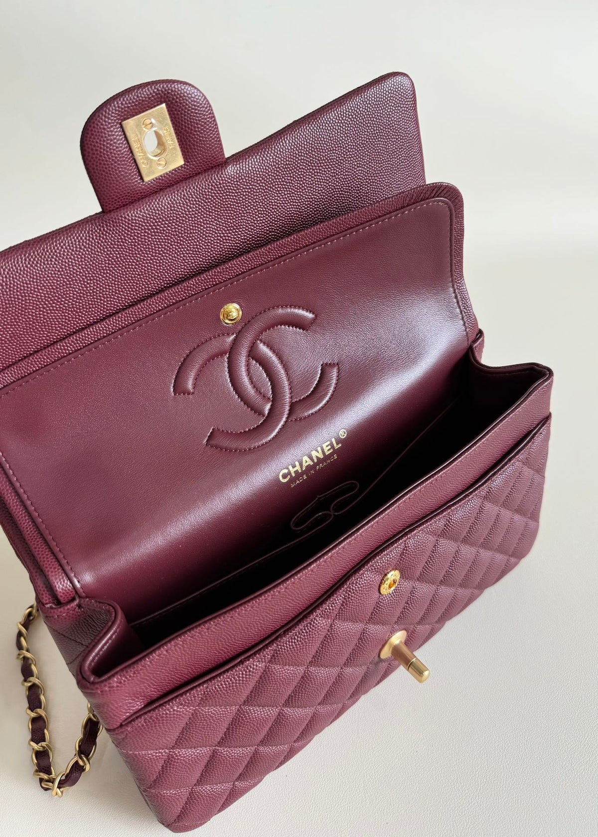 CC Classic Double Flap Bag 25cm Burgundy Caviar Leather