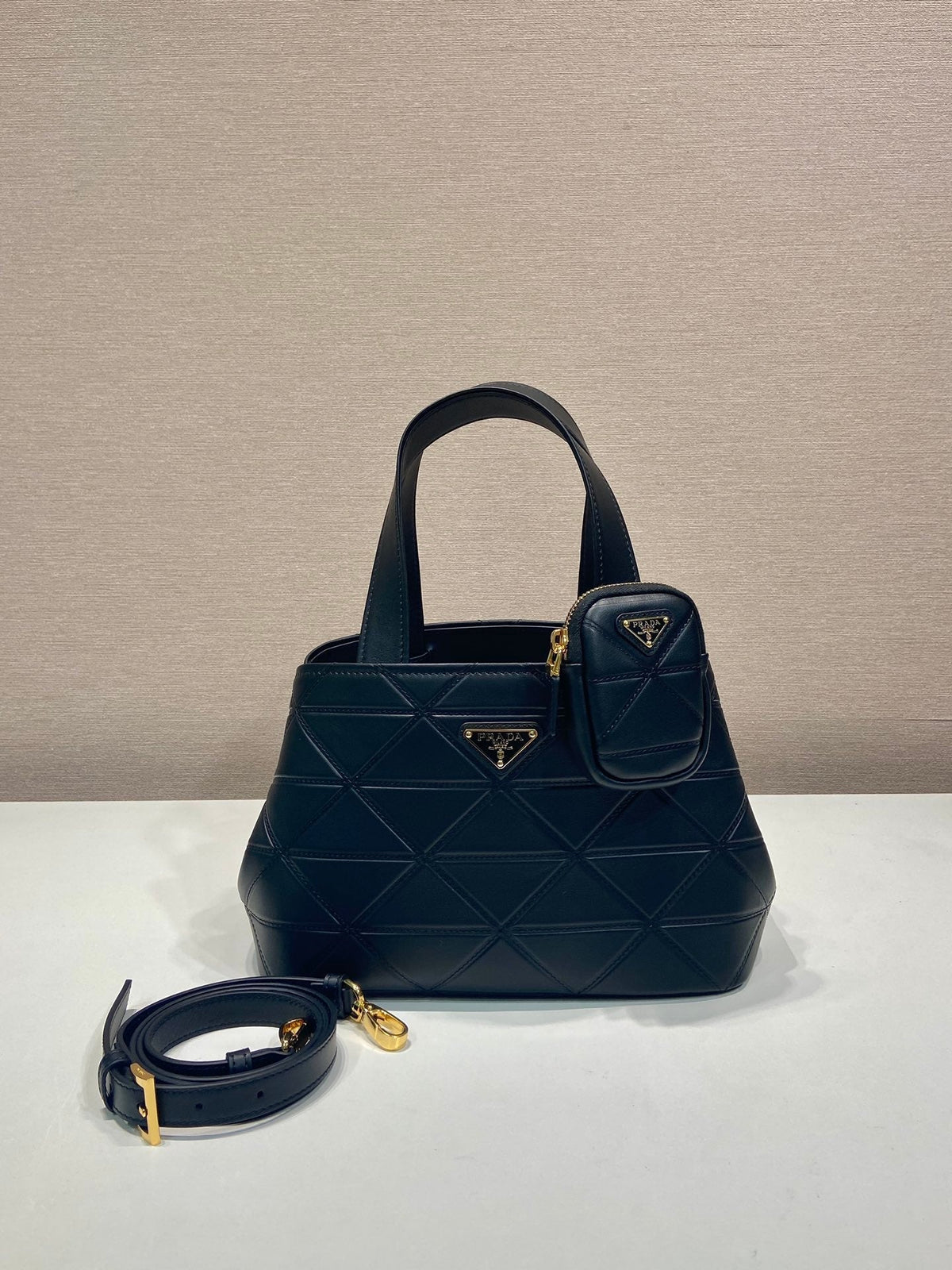 Prada 2026 Quilted Symbole Tote Bag Black Calfskin