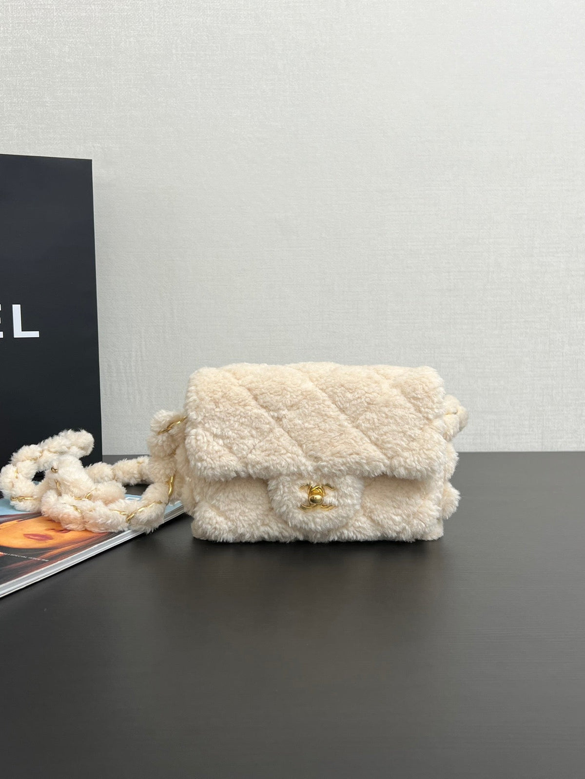 CC FW 24/25 Small Flap Bag Beige Shearing Lambskin