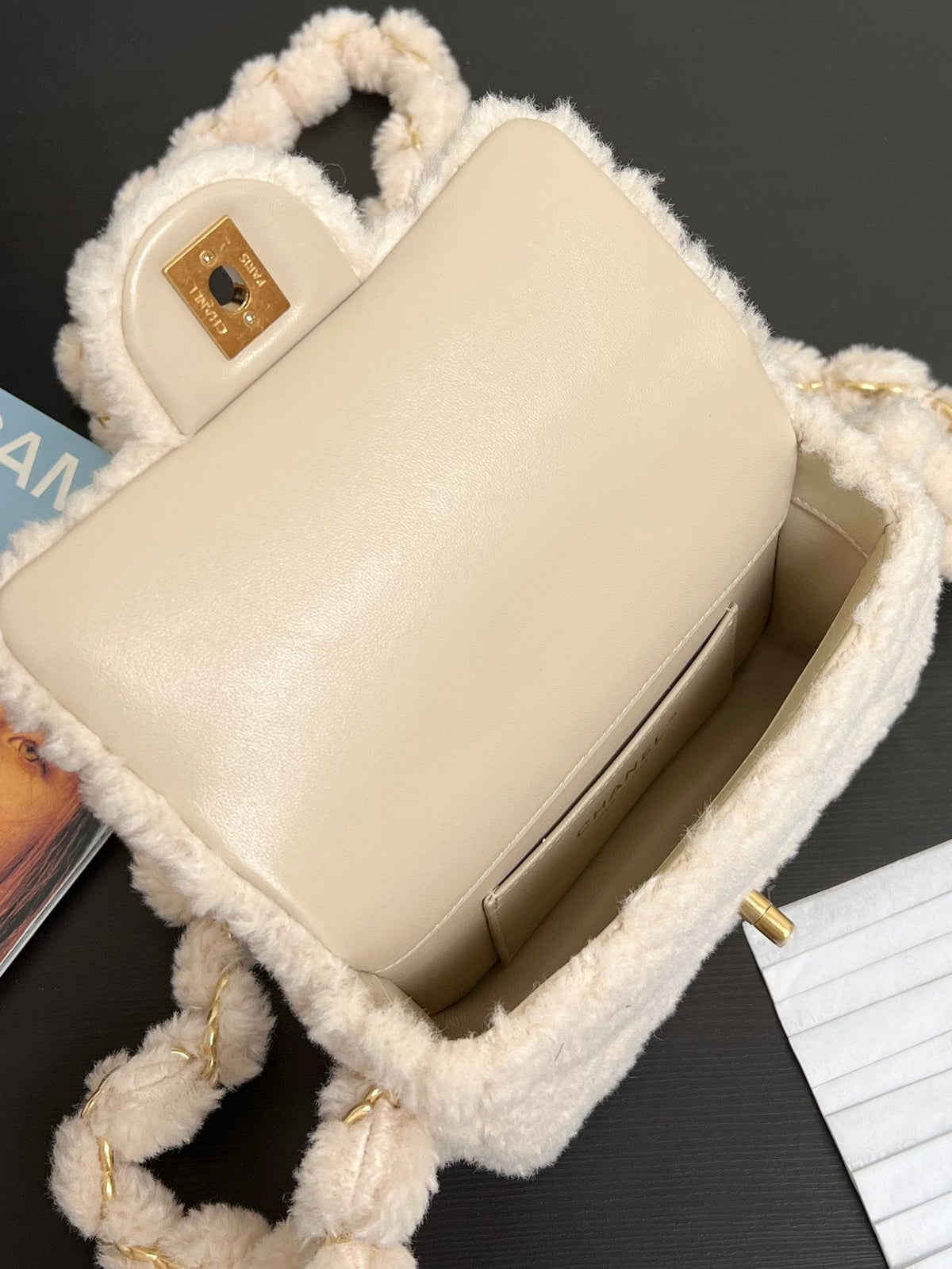 CC FW 24/25 Small Flap Bag Beige Shearing Lambskin