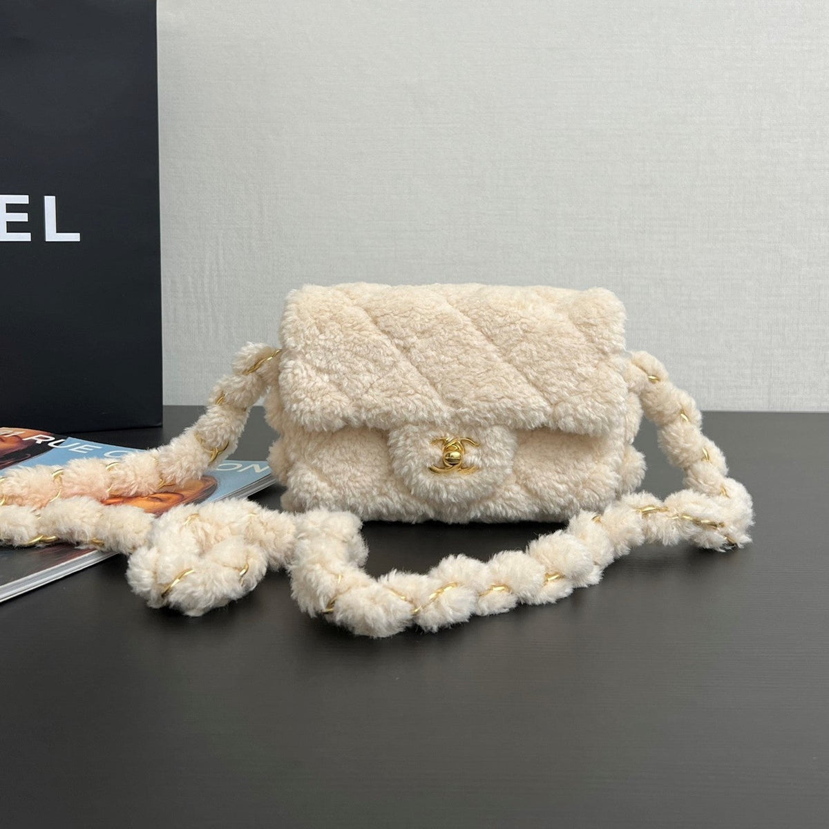 CC FW 24/25 Small Flap Bag Beige Shearing Lambskin