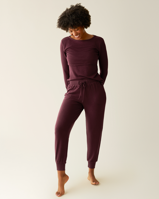 CozyKnit Nursing Pajama & Lounge Set | Deep Burgundy