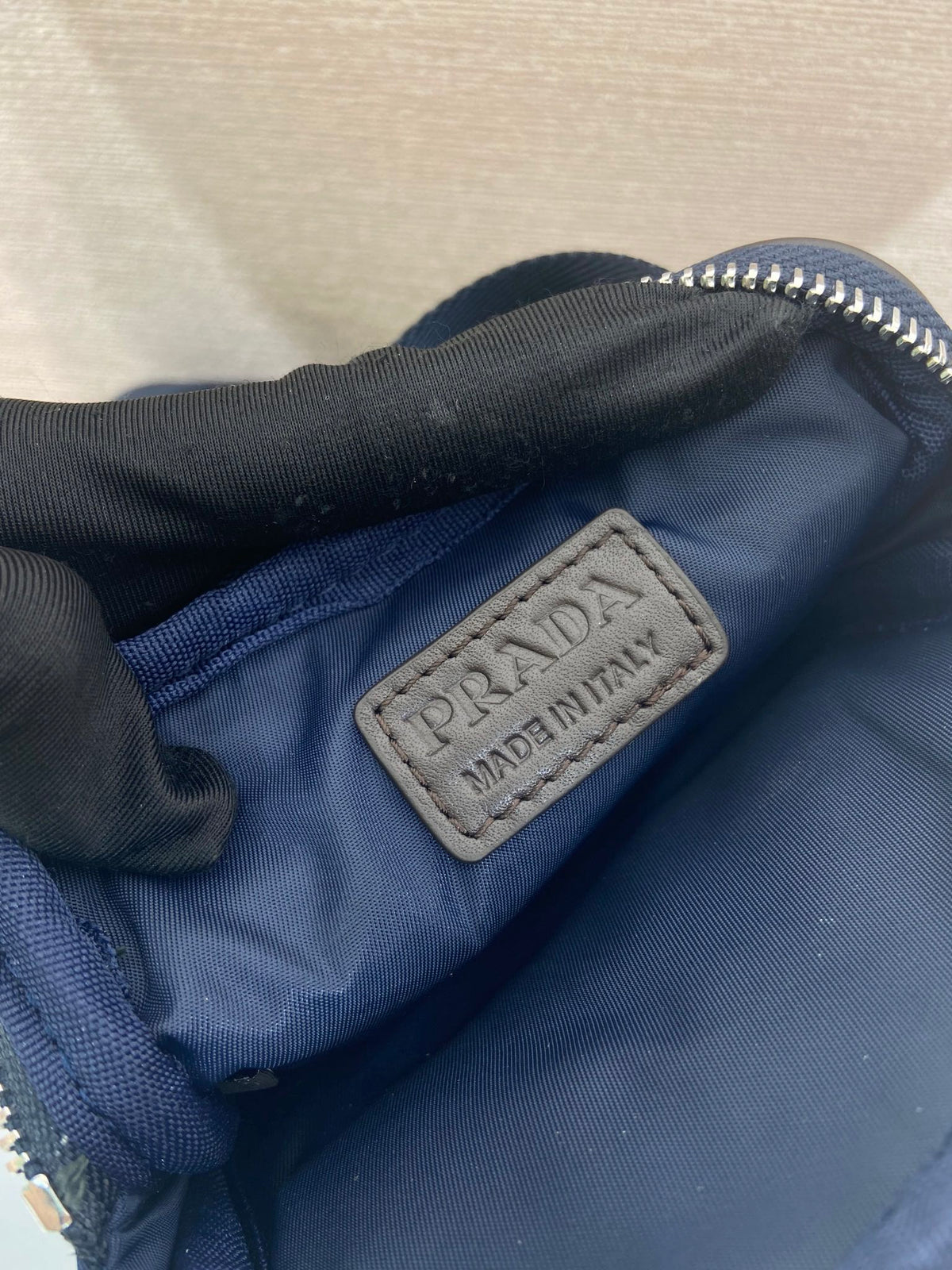 Prada 2026 Mobile Phone Chest Bag Blue Brown Recycled Nylon With Saffiano Leather