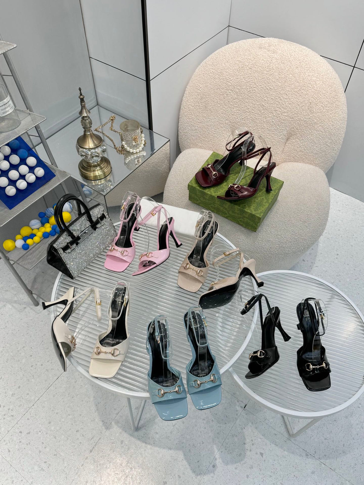 GG Gold Buckle Sandal 80mm Beige Patent Leather 457557