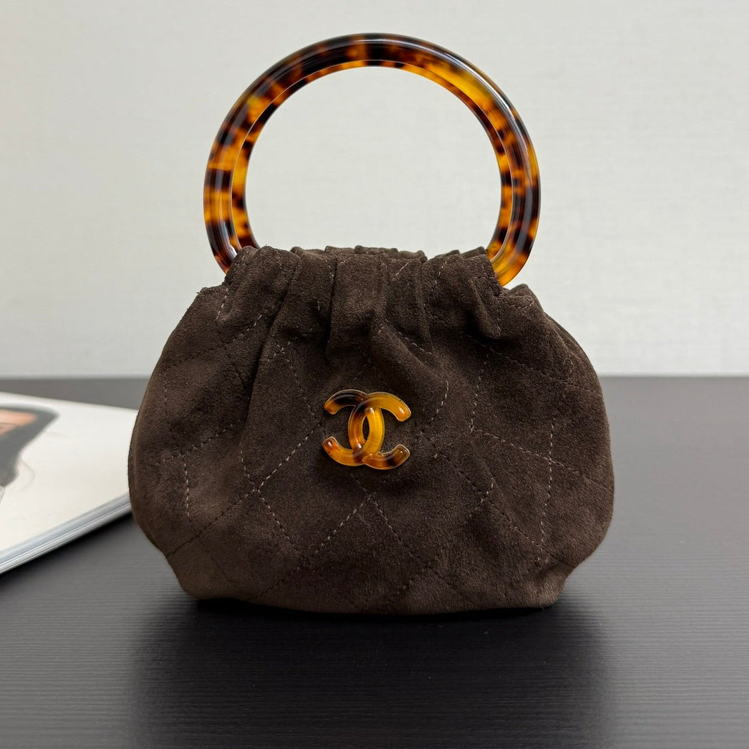 Chanel 2026 Pouch 24cm Chocolate Tortoiseshell Suede Effect Plexi