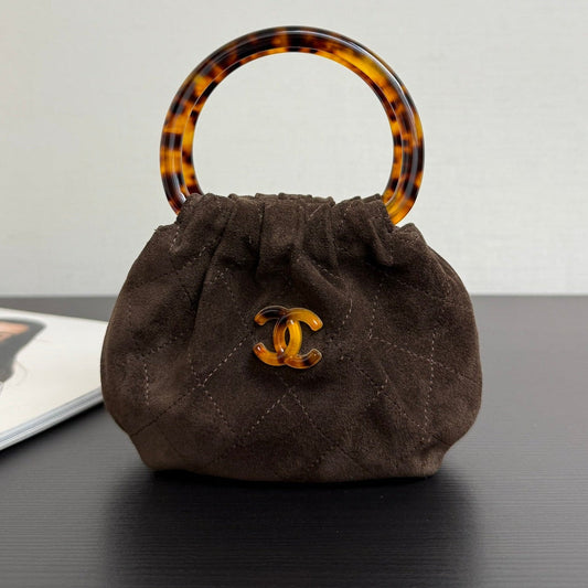 Chanel 2026 Pouch 24cm Chocolate Tortoiseshell Suede Effect Plexi