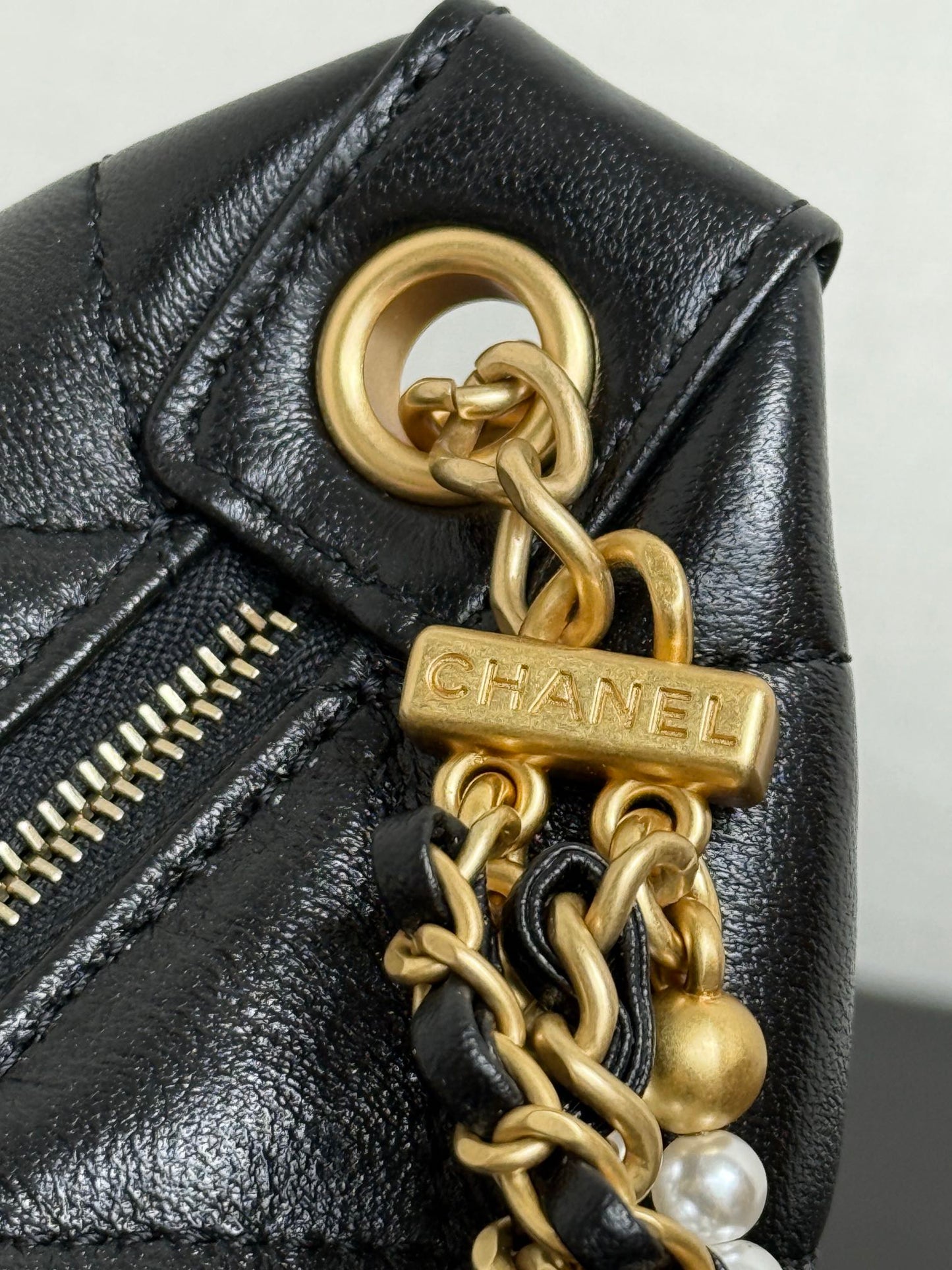 Chanel 2026 Matelassé Pearl Chain Bag Black Lambskin