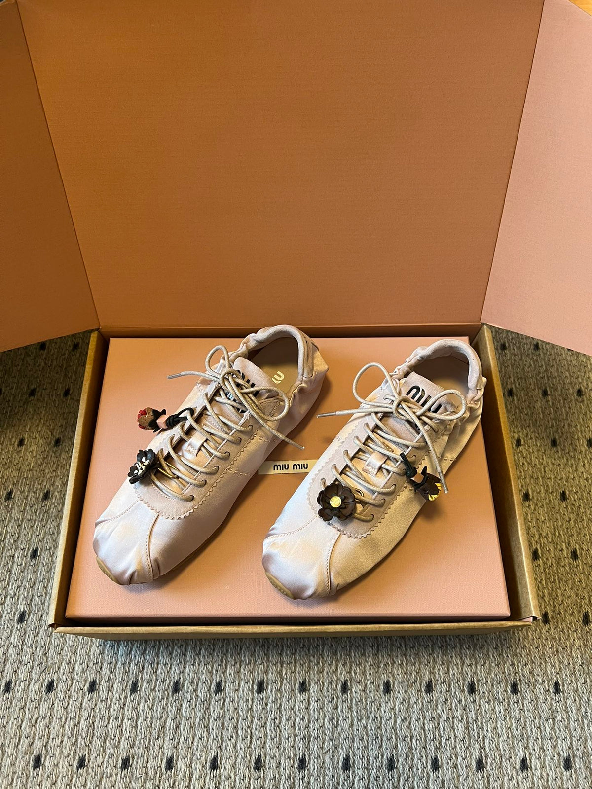 Miu Miu 2026  Plume Sneaker With Floral Charm Pink Satin 621345