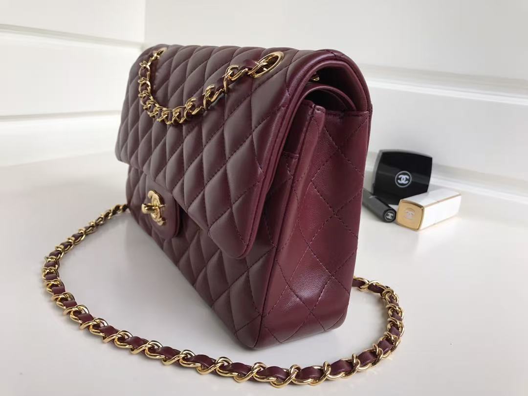 CC A1112 Flap Bag 25 Burgundy Quited Lambskin