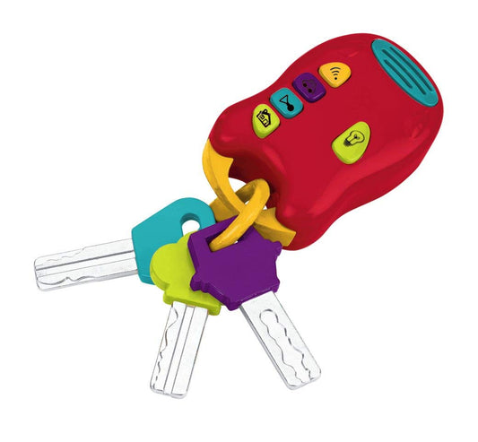 Battat Toy Car Keys Set - 3 Keys & Remote with Sounds, Mini Flashlight, Red - 6 x 1.25 x 7.5 inches, For Baby & Toddler