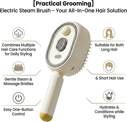 2026 New Electric Steam Brush, Electric Steam Brushs for Hair, Rechargeable Steam Hair Straightener with Water Spray, Detangling Steam Brush for Reduce Frizz, Nourishes Hairs (Purple Set)