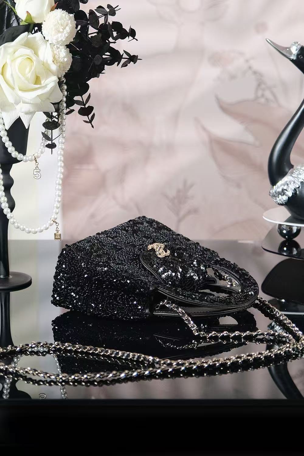 CC 26s Mini Shopping Bag Black Sequin