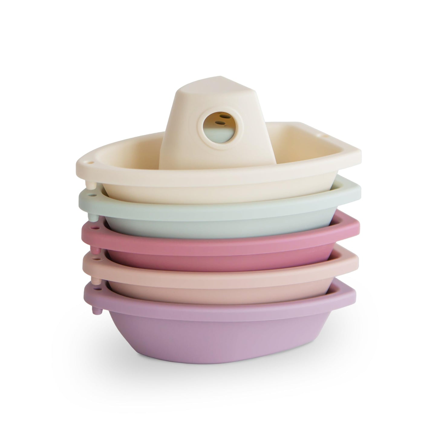 mushie Stackable Bath Boats Toy Set of 5 - Petal Color, Made in Denmark, Floating Bathtub Toys for Baby & Toddler, Model 101826