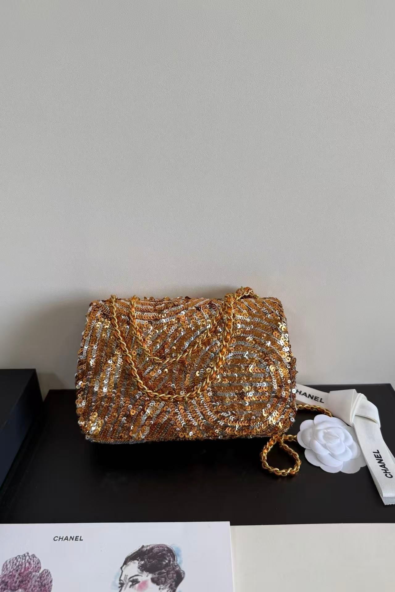 CC Mini Flap Bag 21cm Gold/Silver Sequin