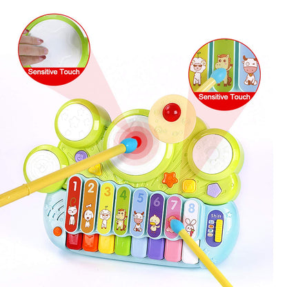 Fisca 3 in 1 Musical Instruments Toys Set - Electronic Piano, Xylophone & Drum - Multicolor Learning Toys for Baby & Toddler 1-3 Years