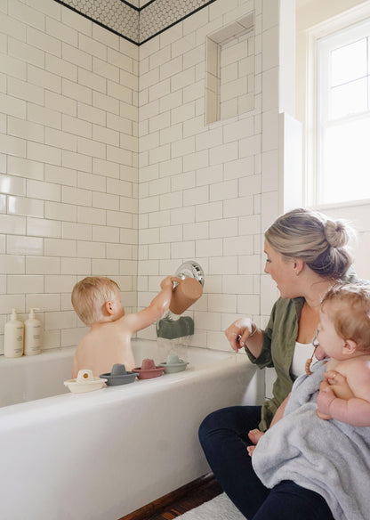 Mushie Stackable Bath Boats Toy (Rustic) | Floating Bathtub Toys For Baby & Toddler, Set Of 5 | Made In Denmark