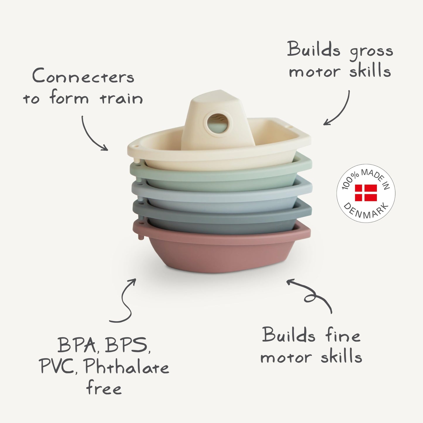 Mushie Stackable Bath Boats Toy (Original) | Floating Bathtub Toys For Baby & Toddler, Set Of 5 | Made In Denmark