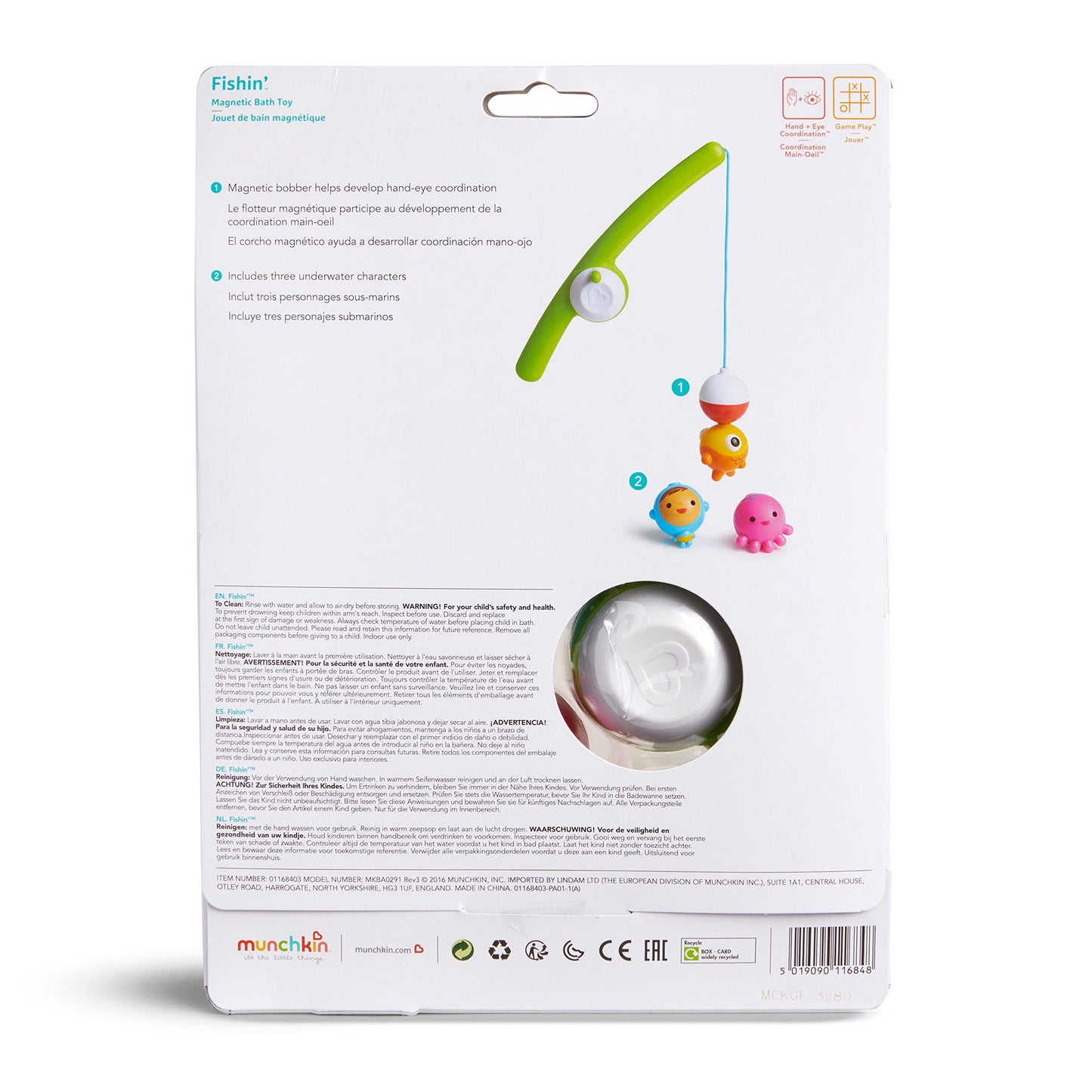Munchkin Fishin' Magnetic Baby & Toddler Bath Toy Set, 4pc, Assorted Colors, Plastic, Model 17040