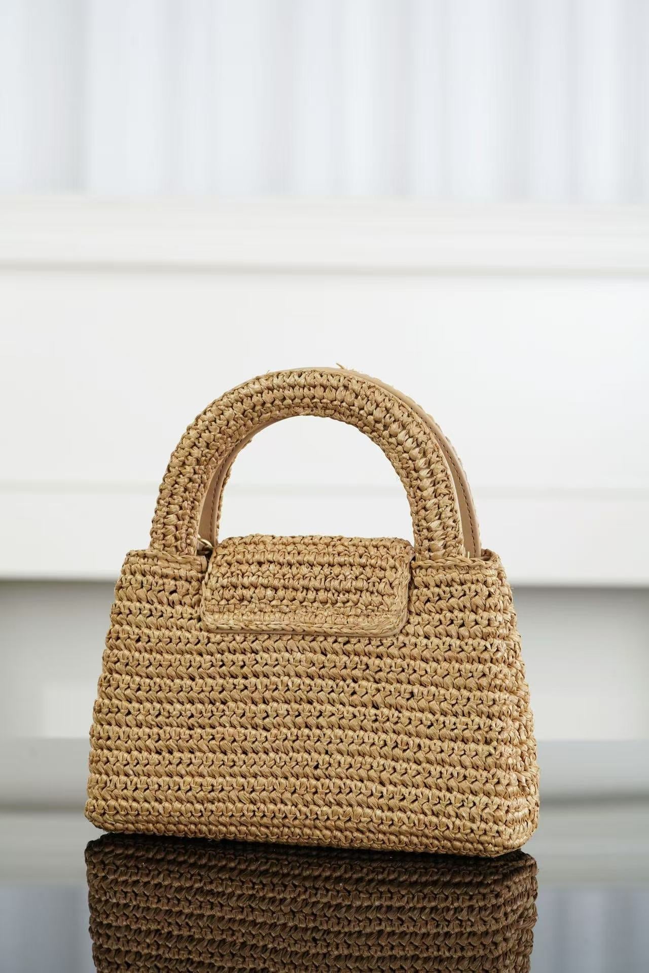 CC 26s Mini Shopping Bag Dark Beige Raffia