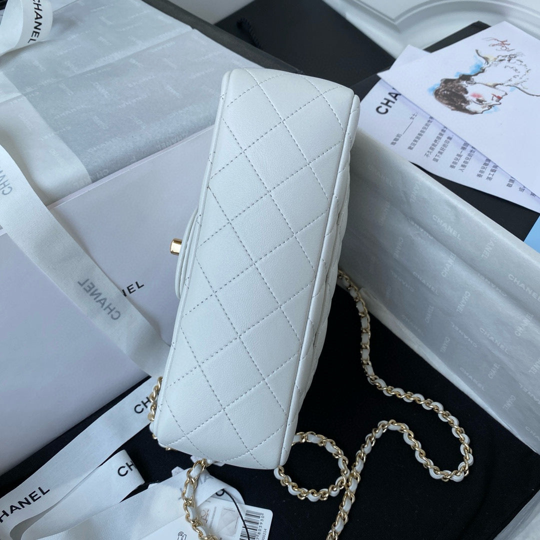 cc flap bag 20 white lambskin gold hardware