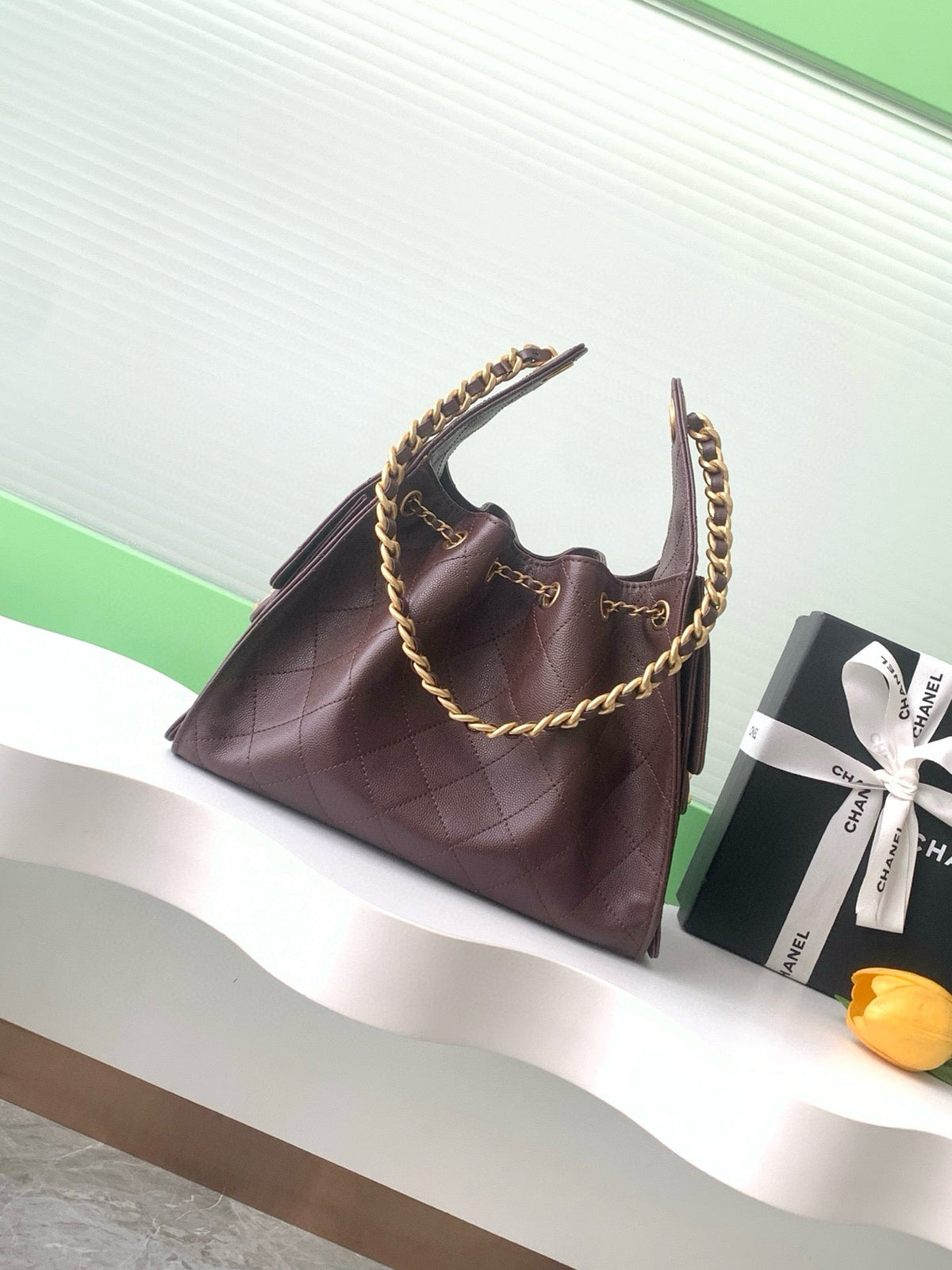 CC 25C Hobo Bag 30cm Dark Brown Grained Calfskin