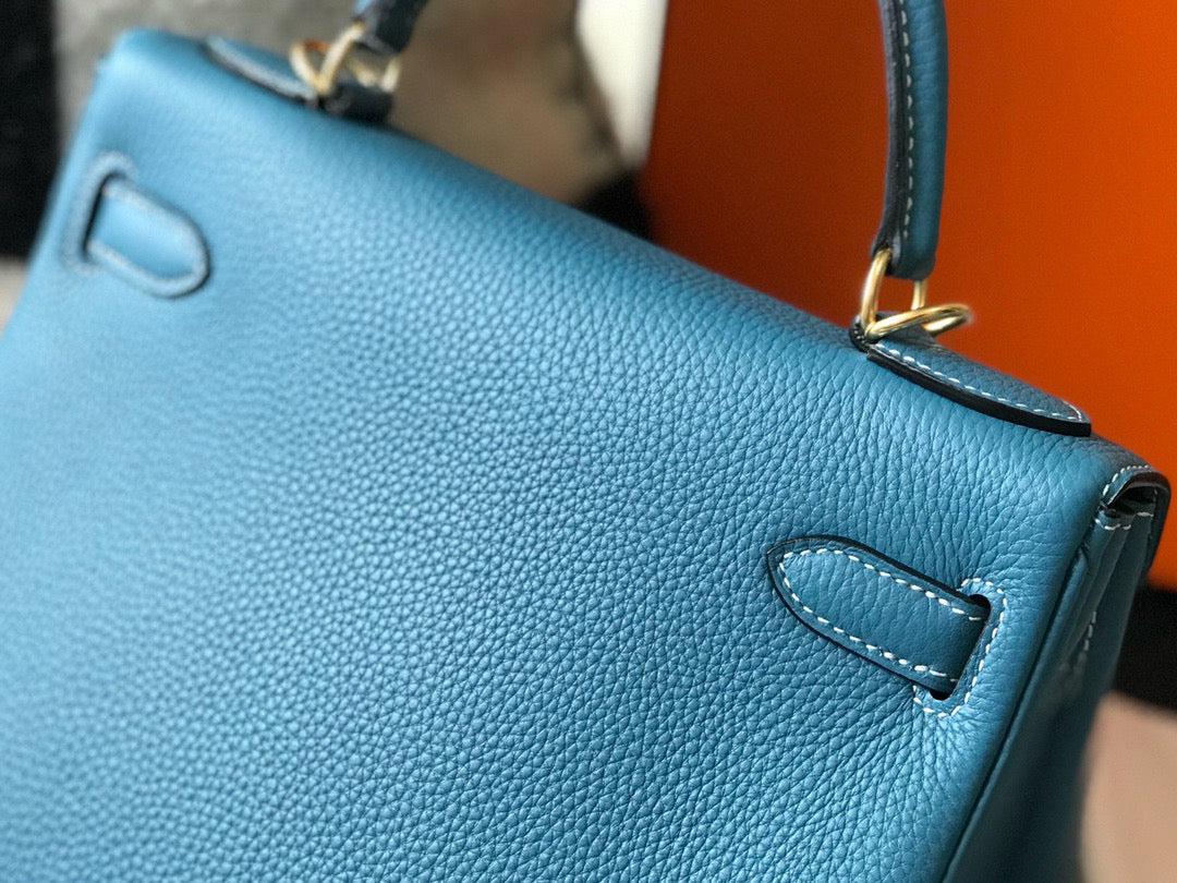 HM Mini Kelly 28cm Blue Jean Togo Leather Gold Hardware
