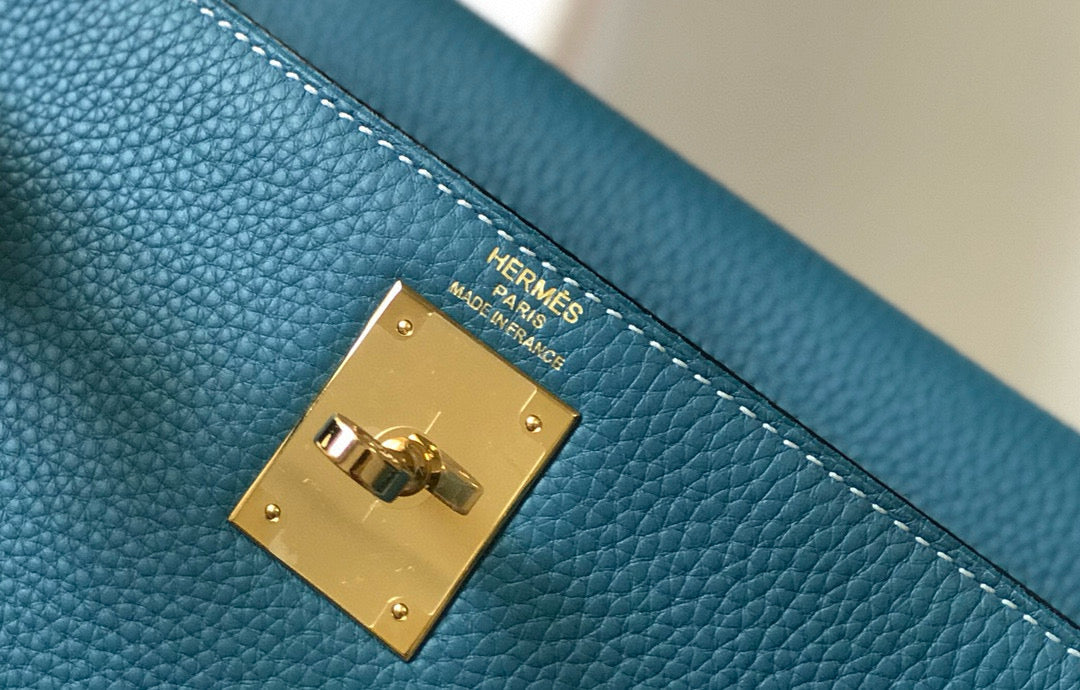 HM Mini Kelly 28cm Blue Jean Togo Leather Gold Hardware