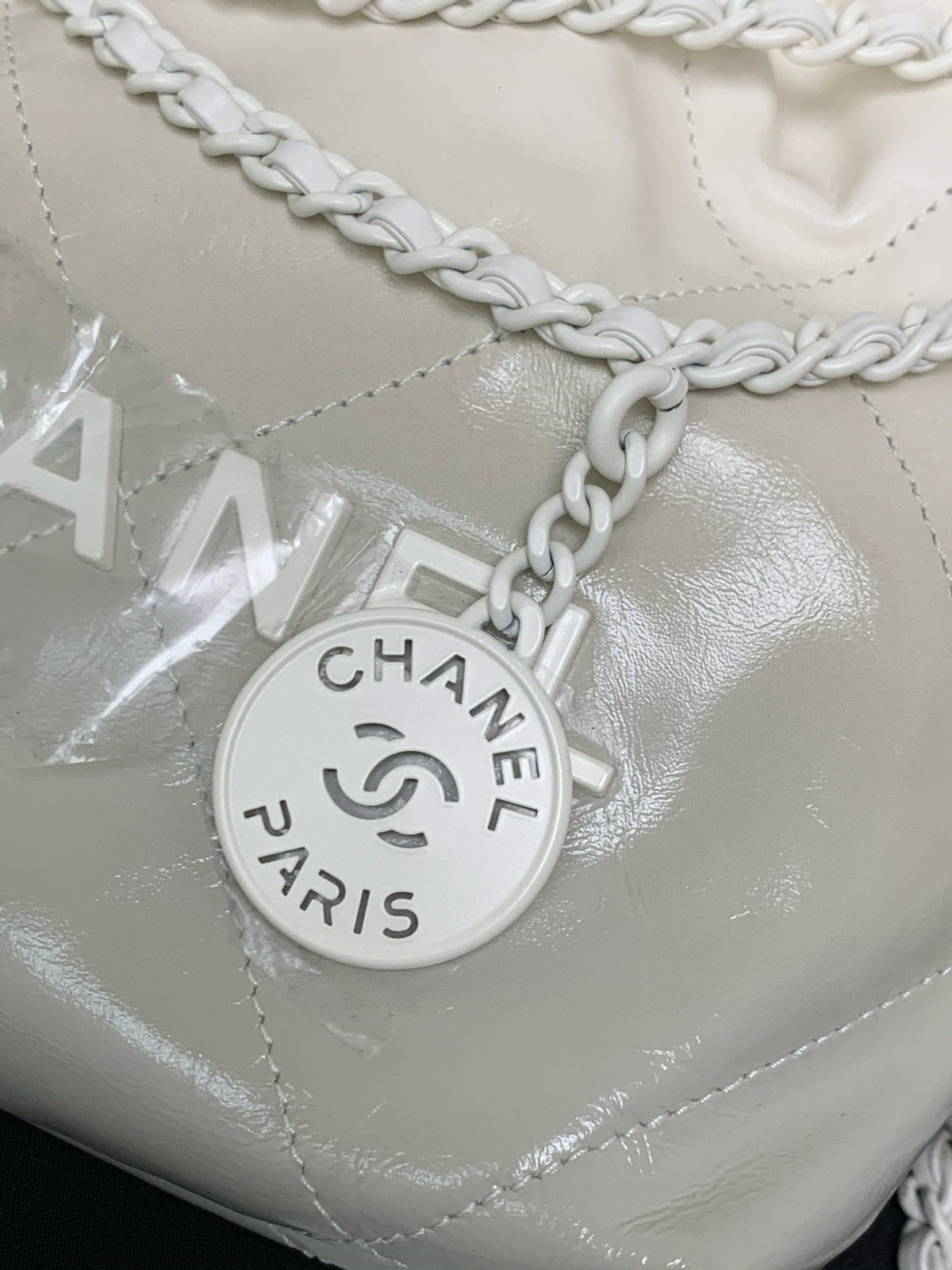 CC Mini 22 Hobo Bag White Grey Lambskin