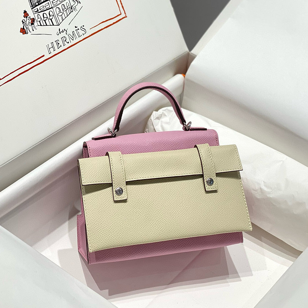 KELLY DOLL PICTO MINI 18 PINK MIX BROWN CALFSKIN