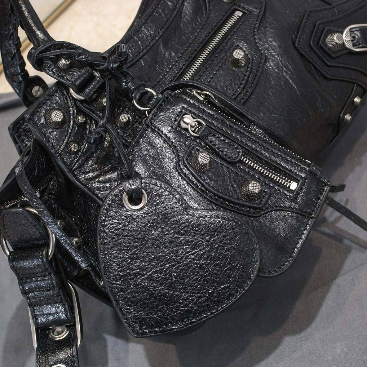 Balenciaga Neo 26cm Cagole City Handbag With Rhinestones Black Patent Calfskin