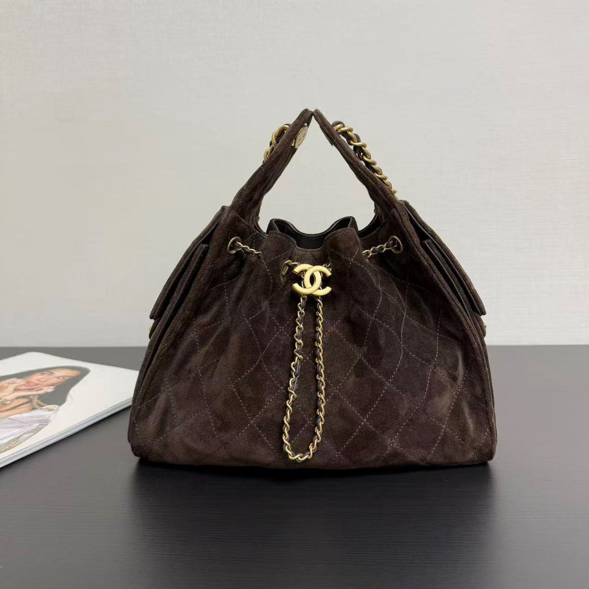 CC 25FW Hobo Bag 26cm Dark Brown Suede
