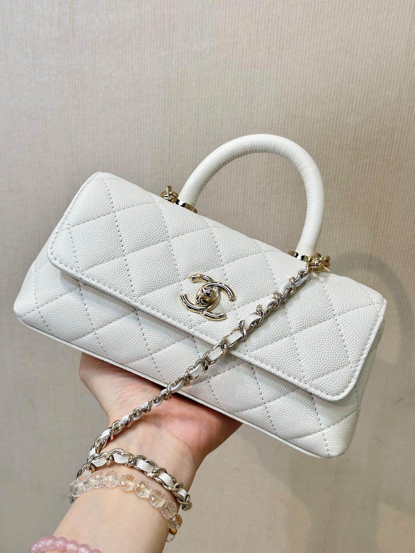 CC Coco Handle Bag 21cm Grained Calfskin Leather