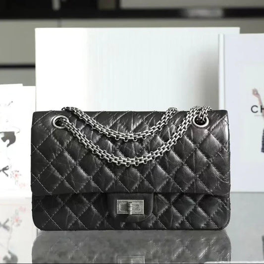 CC 2026 Classic 2.55 Flap Bag Black Aged Lambskin Silver Hardware