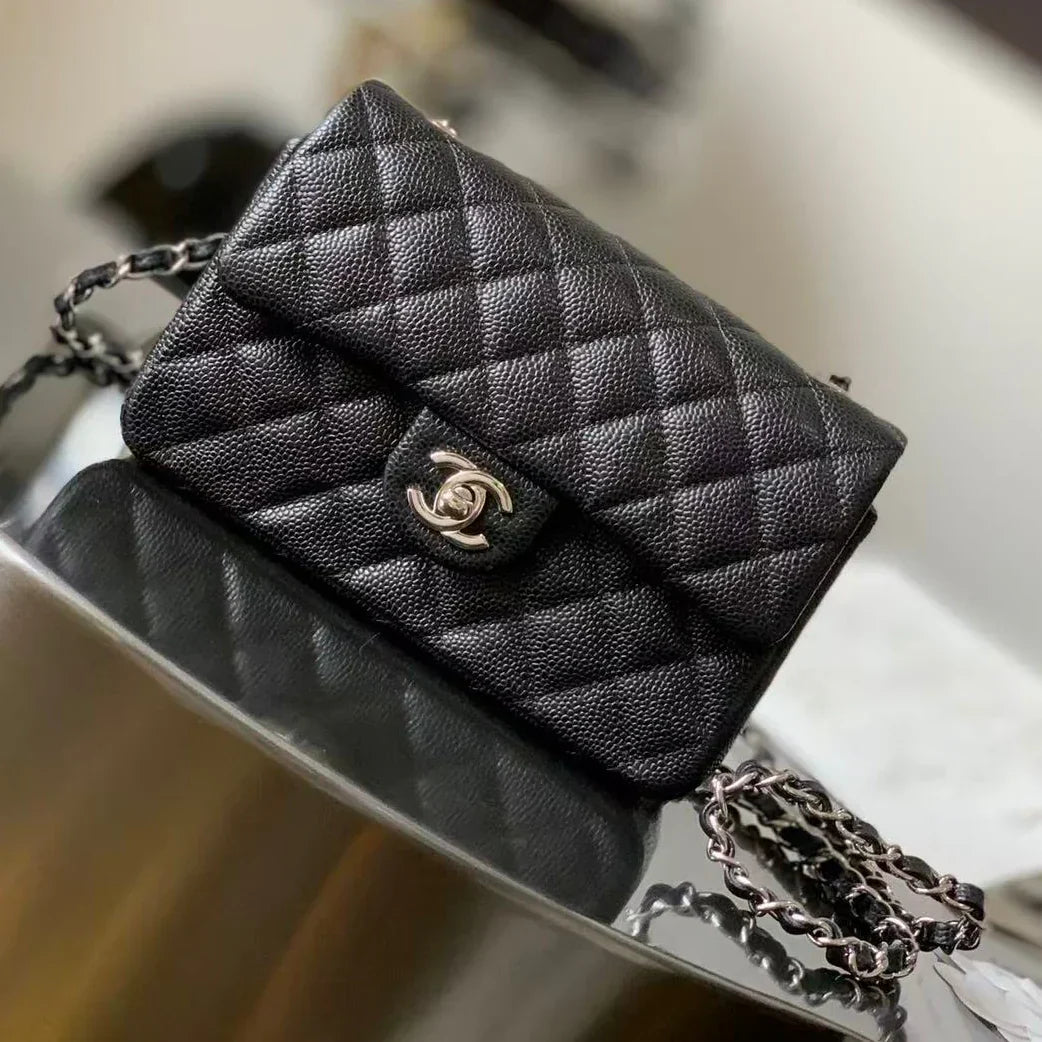 Chanel 2026 Flap Bag 20cm Black Caviar Leather with Silver Hardware