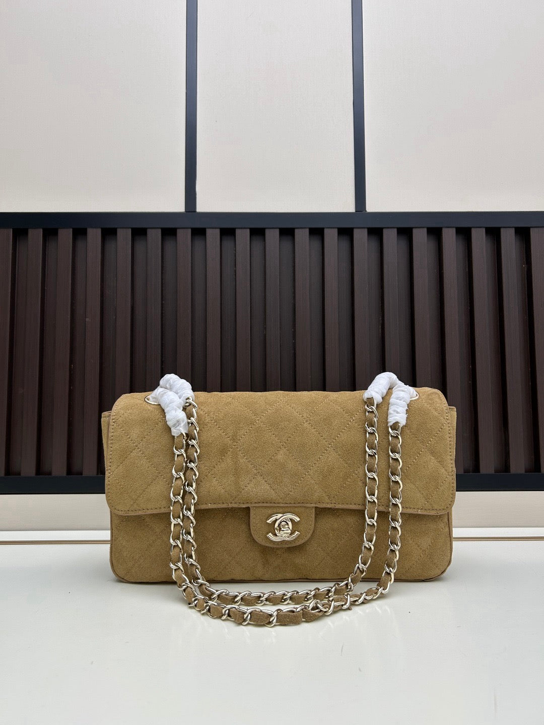 Chanel 2026 Maxi Flap Bag 32cm Beige Suede Calfskin