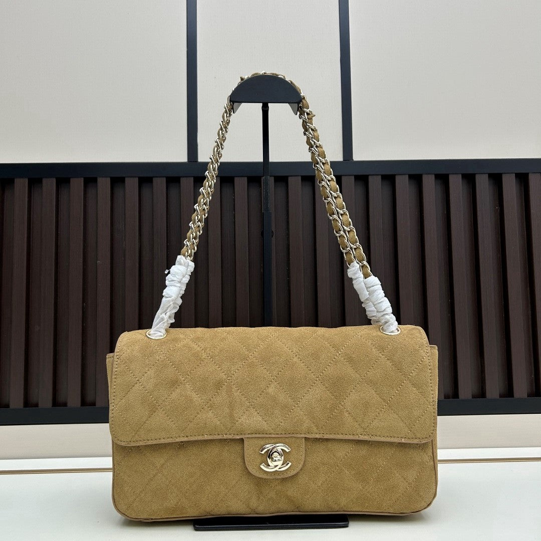 Chanel 2026 Maxi Flap Bag 32cm Beige Suede Calfskin