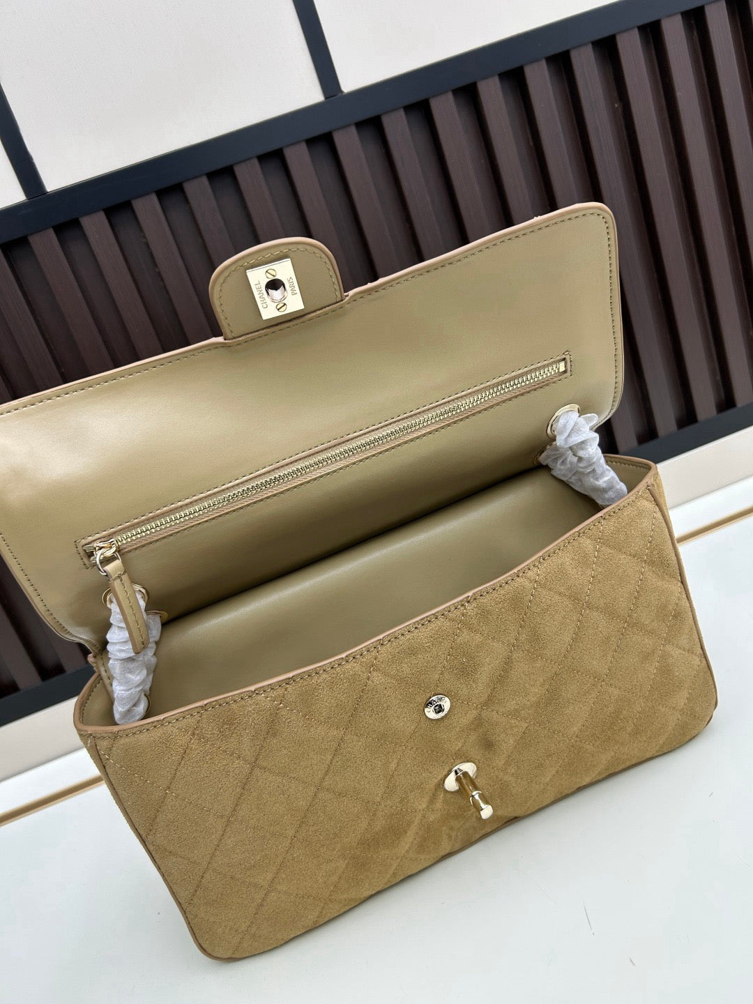 Chanel 2026 Maxi Flap Bag 32cm Beige Suede Calfskin