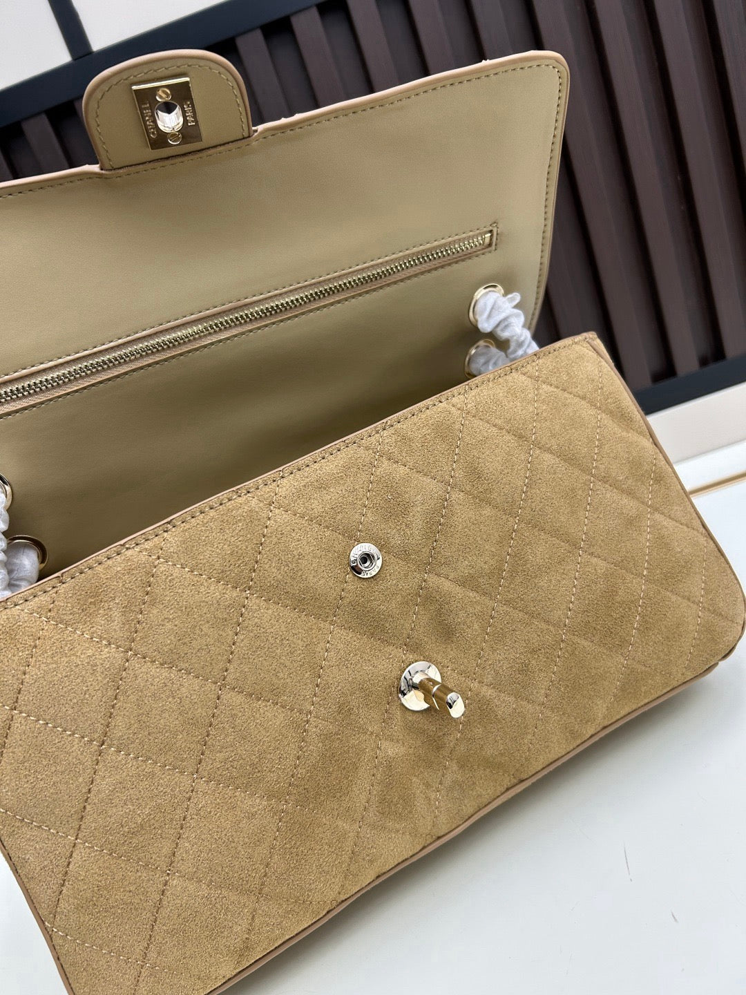Chanel 2026 Maxi Flap Bag 32cm Beige Suede Calfskin