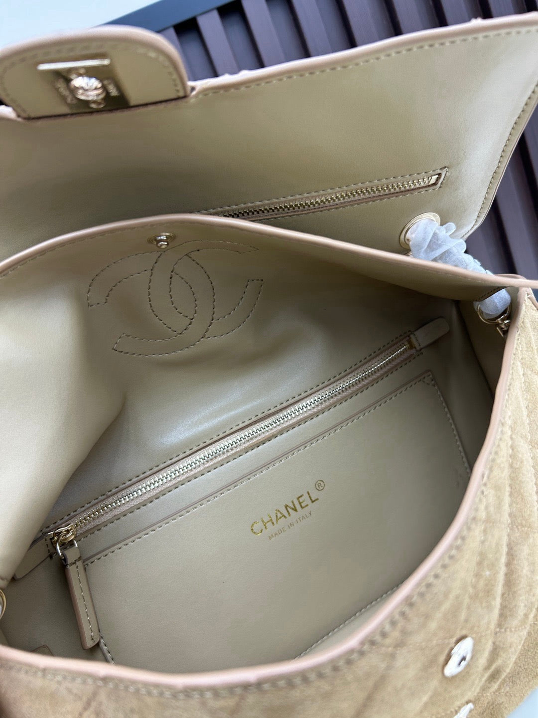 Chanel 2026 Maxi Flap Bag 32cm Beige Suede Calfskin