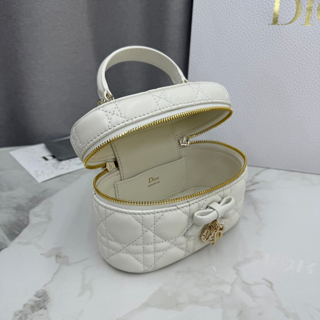 CD Mini Cosmetic Bag Ivory Cannage Quited Lambskin