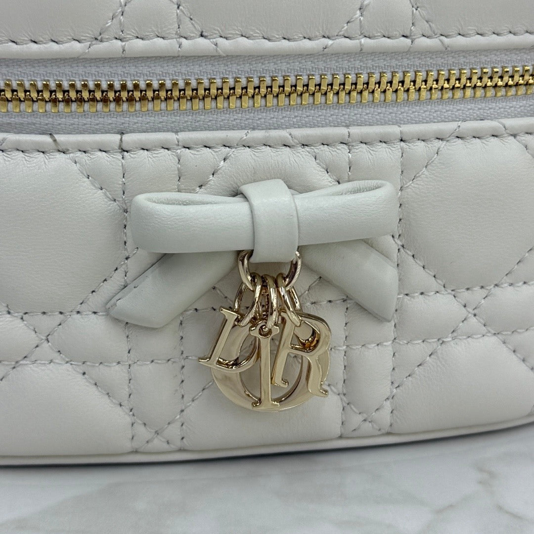 CD Mini Cosmetic Bag Ivory Cannage Quited Lambskin