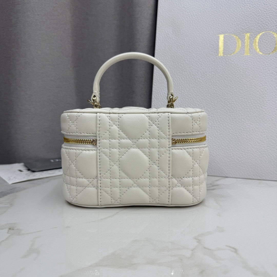 CD Mini Cosmetic Bag Ivory Cannage Quited Lambskin
