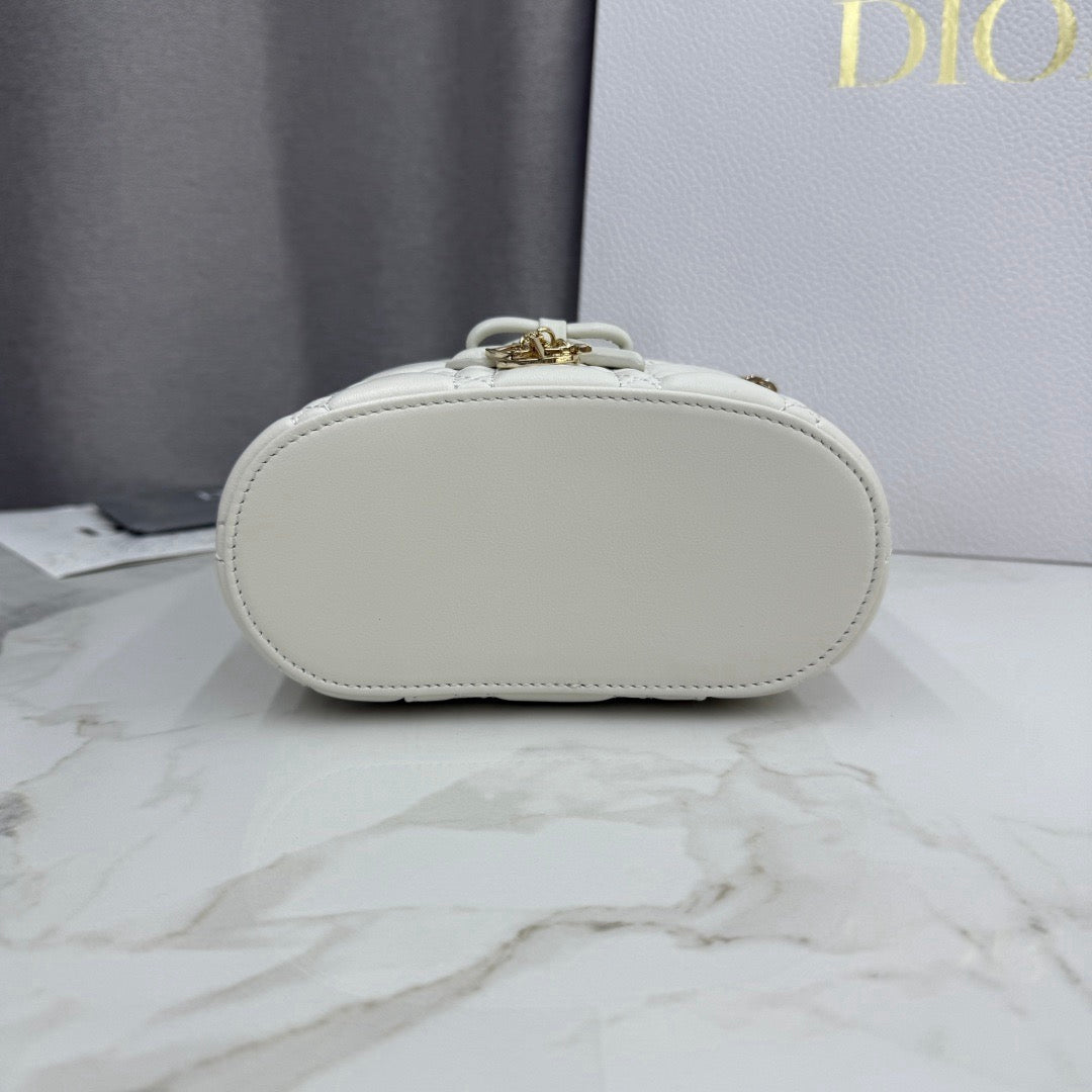 CD Mini Cosmetic Bag Ivory Cannage Quited Lambskin