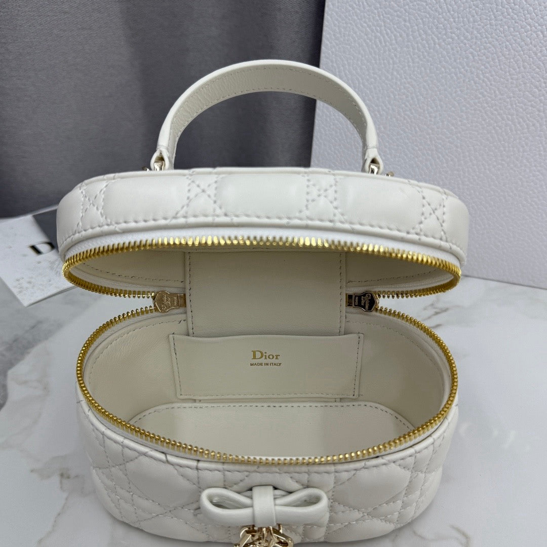 CD Mini Cosmetic Bag Ivory Cannage Quited Lambskin