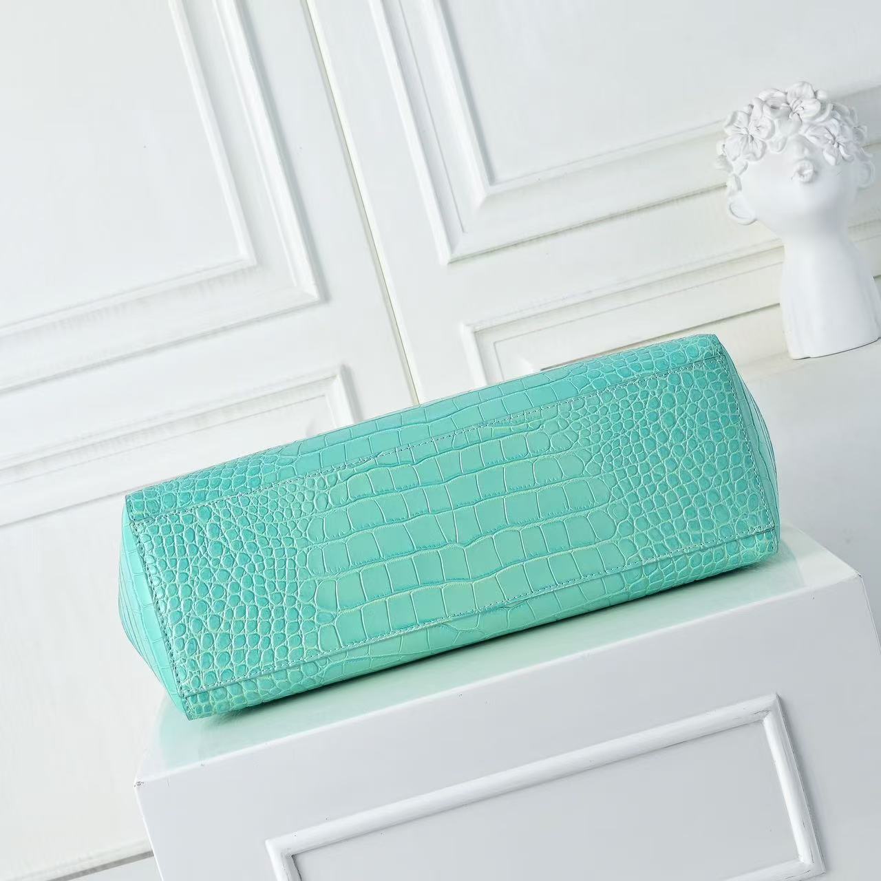 CC 2026 Small Shopping Bag 39cm Light Blue Crocodile Embossed Calfskin