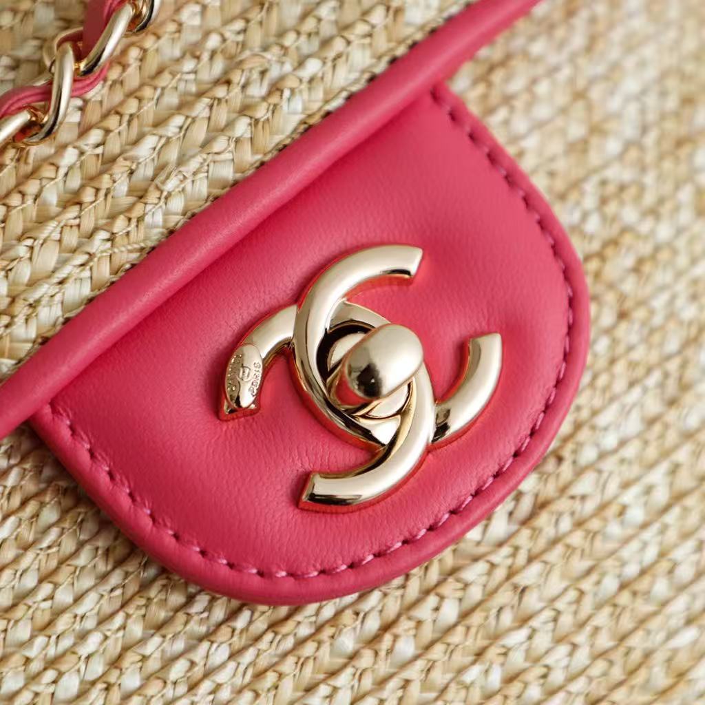 CC 25/26 Smal Flap Bag 23cm Beige Pink Straw Lambskin
