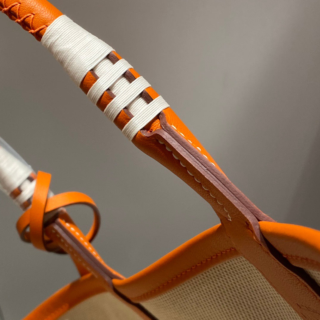 HM Steeple 25 Bag Orange Ivory Calfskin Canvas