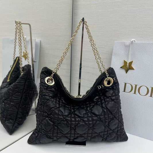 Dior 2026 Crunchy Bag 38cm Black Puffy Macrocannage Calfskin