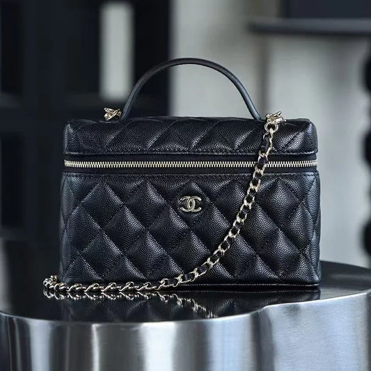 Chanel 2026 Vanity Bag 19.5cm Black Silver Caviar Leather
