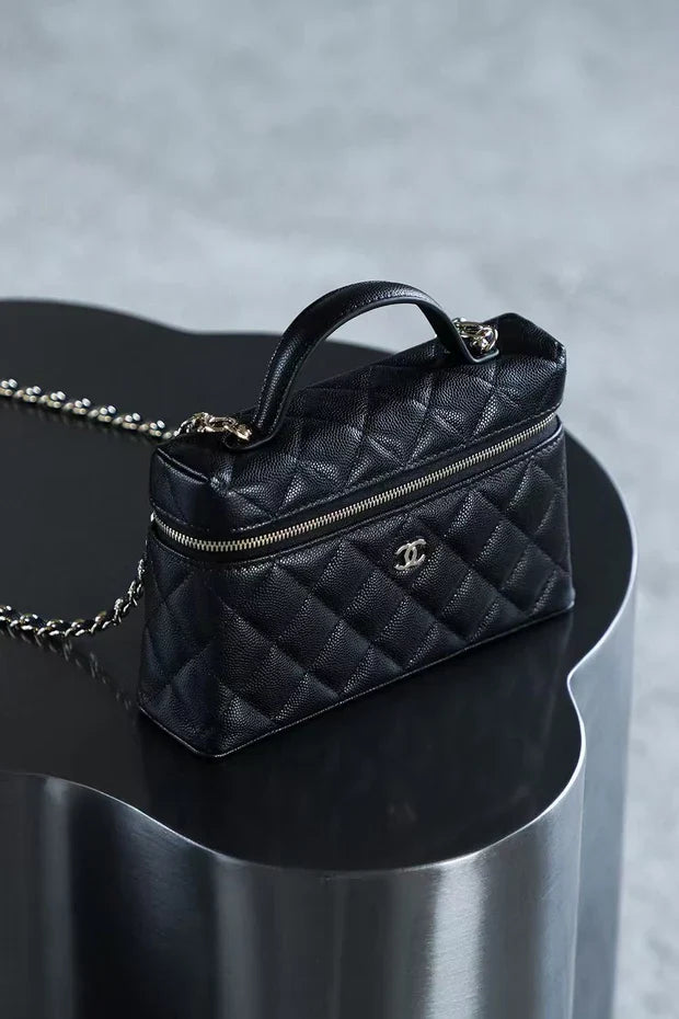 Chanel 2026 Vanity Bag 19.5cm Black Silver Caviar Leather
